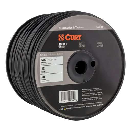 Curt Automotive Primary Wire, Black 500' Spool - 57034